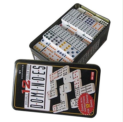 Double 12 Color Dot Dominoes in tin box